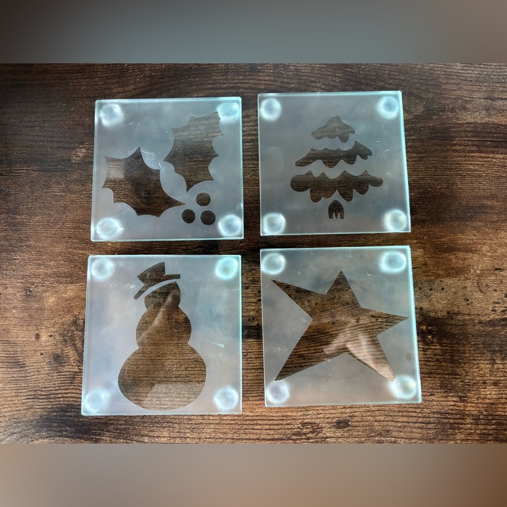 Frosted Glass Holiday Coasters Set